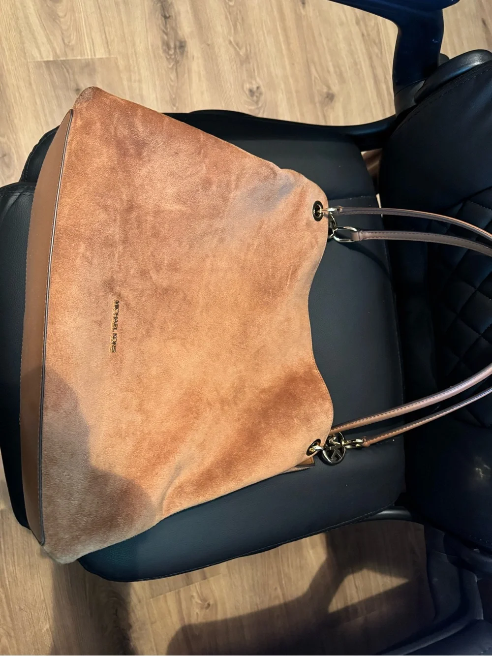 Michael Kors Christina Large Suede Shoulder Bag in Luggage Color (warm brown)